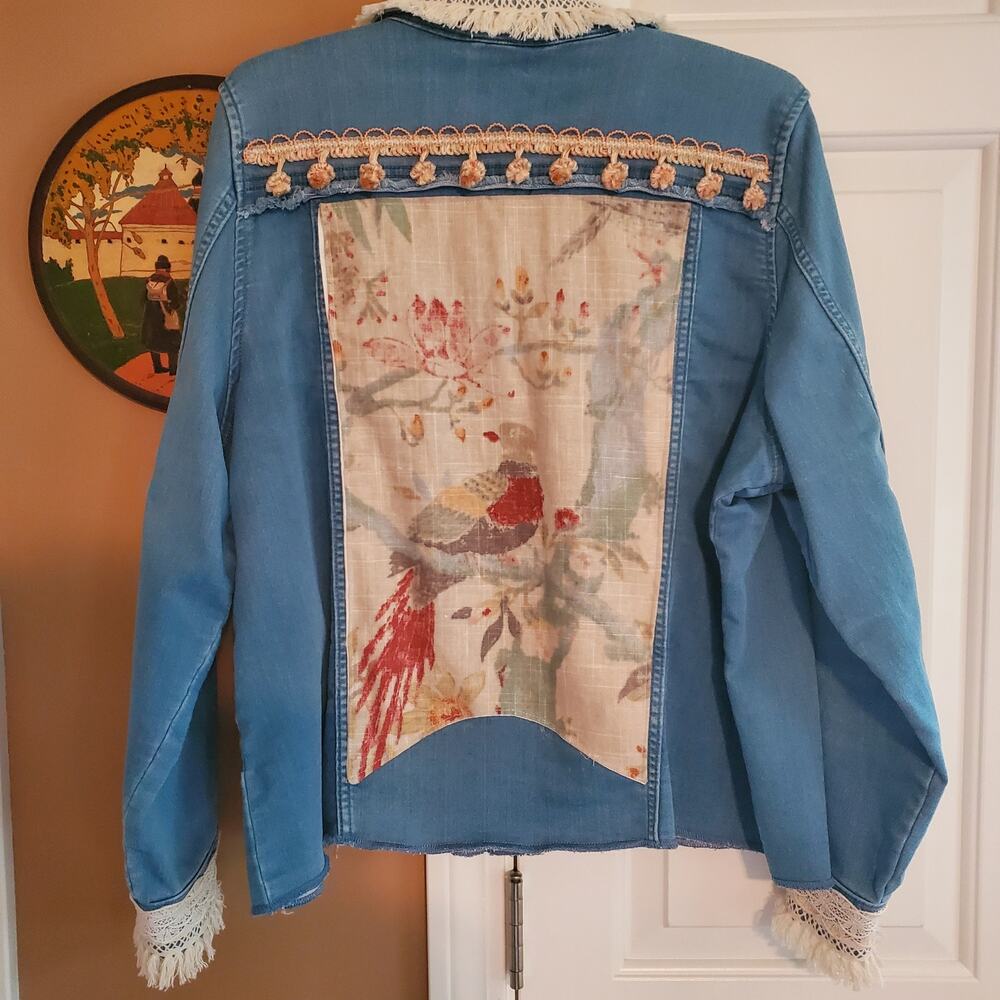 Upcycled Refashioned‎ Denim Jacket Sz L/XL - Picture 3 of 9